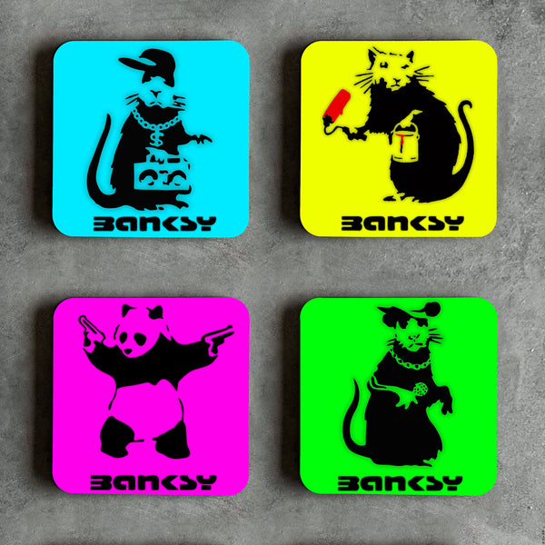 Banksy Inspired 4 x Coaster Set