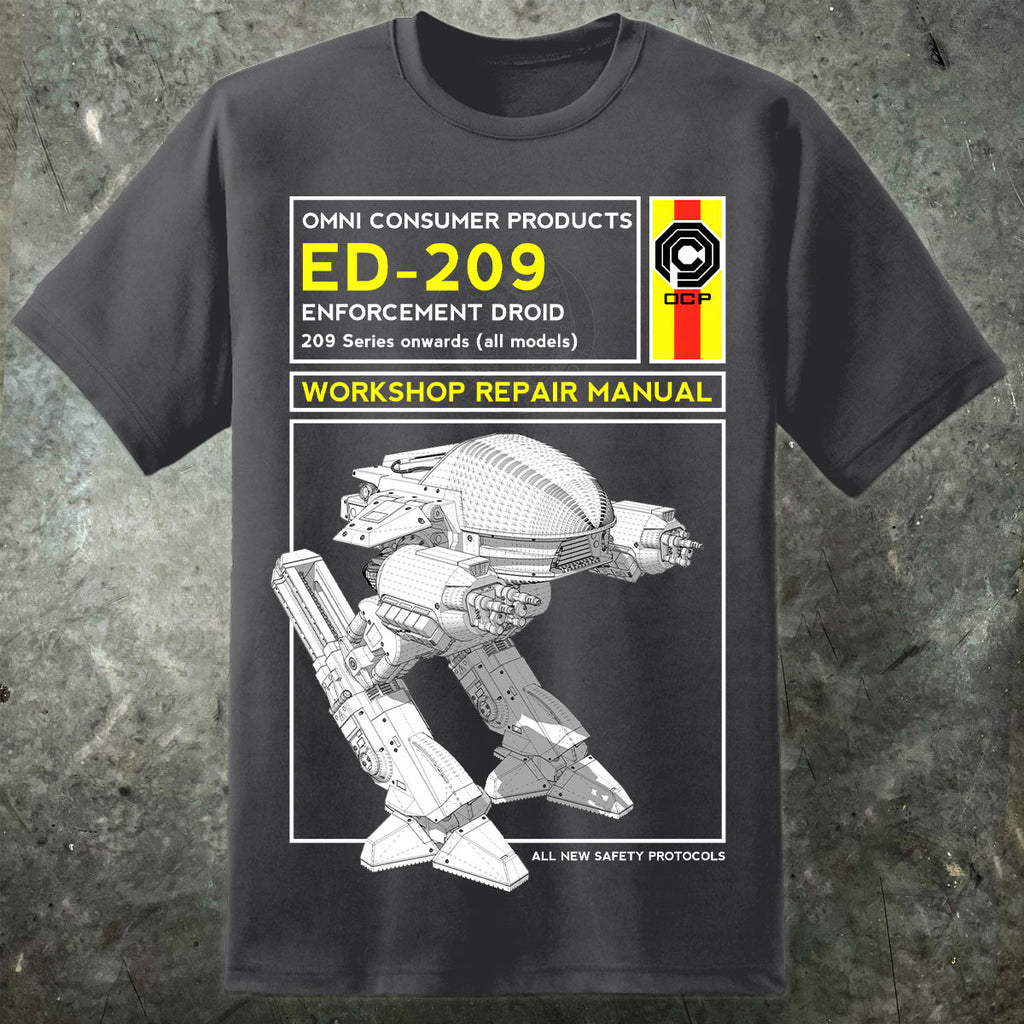 ED209 OCP Robocop Repair Manual Mens T Shirt ed209-ocp-robocop-repair-manual-mens-t-shirt