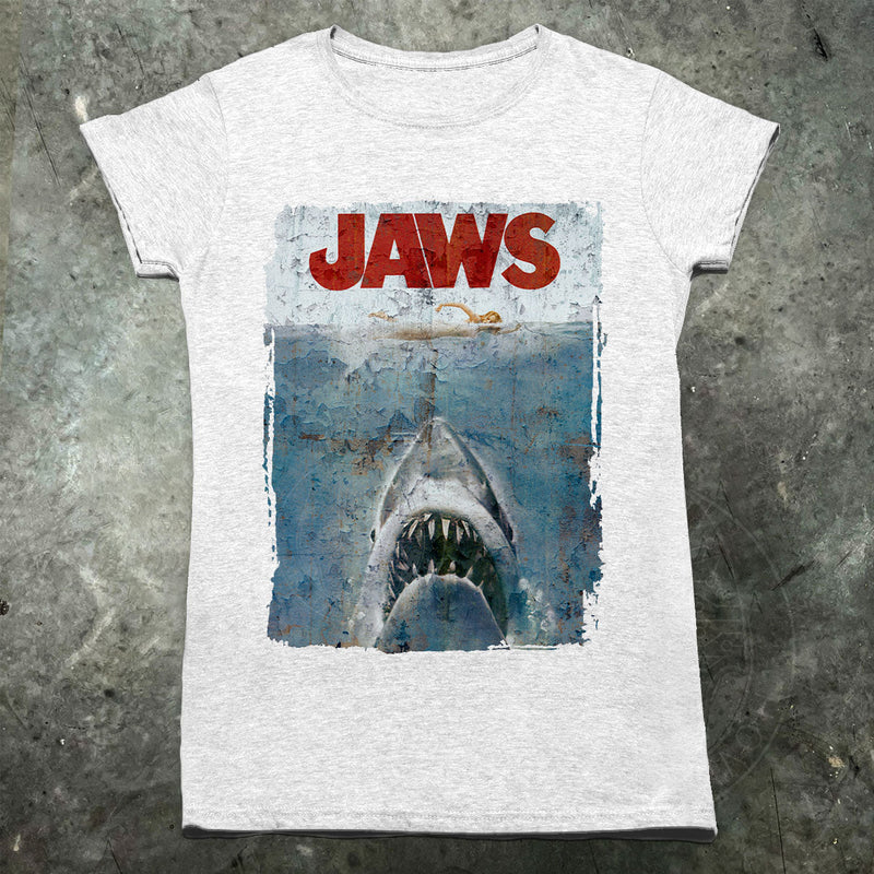 Jaws Distressed Movie Poster Womens T Shirt - Digital Pharaoh UK