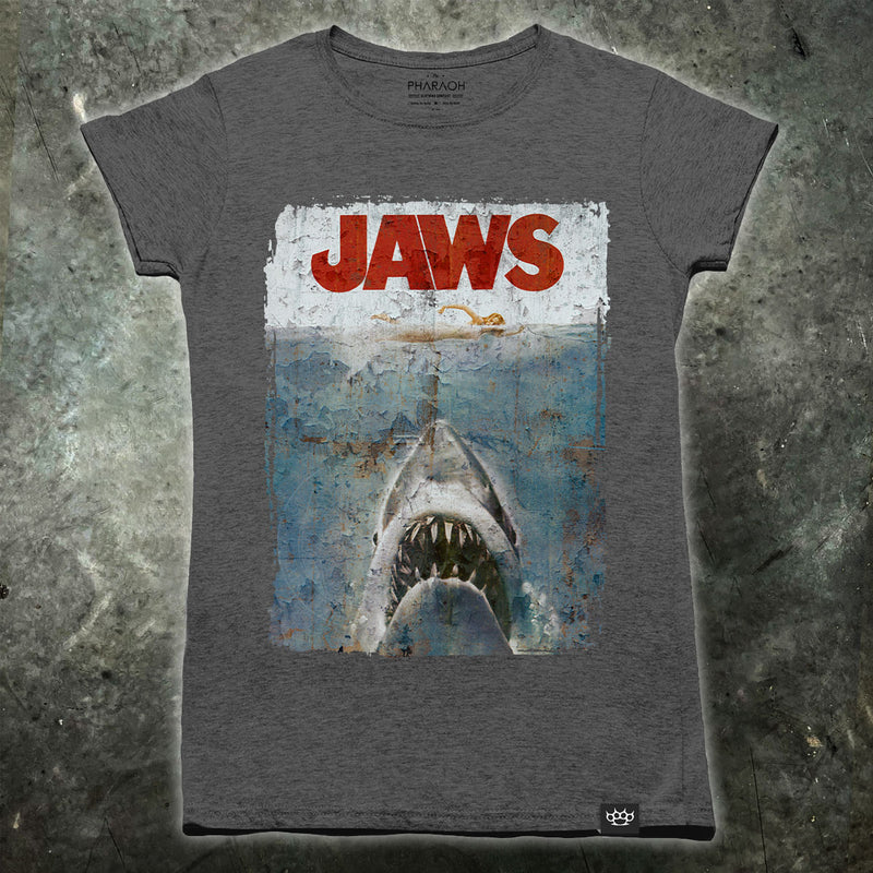 Jaws Distressed Movie Poster Womens T Shirt - Digital Pharaoh UK
