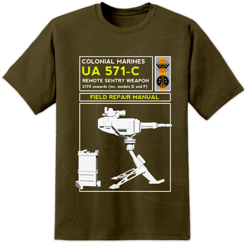 Aliens UA 571-C Sentry Gun Repair Manual T Shirt - Digital Pharaoh UK