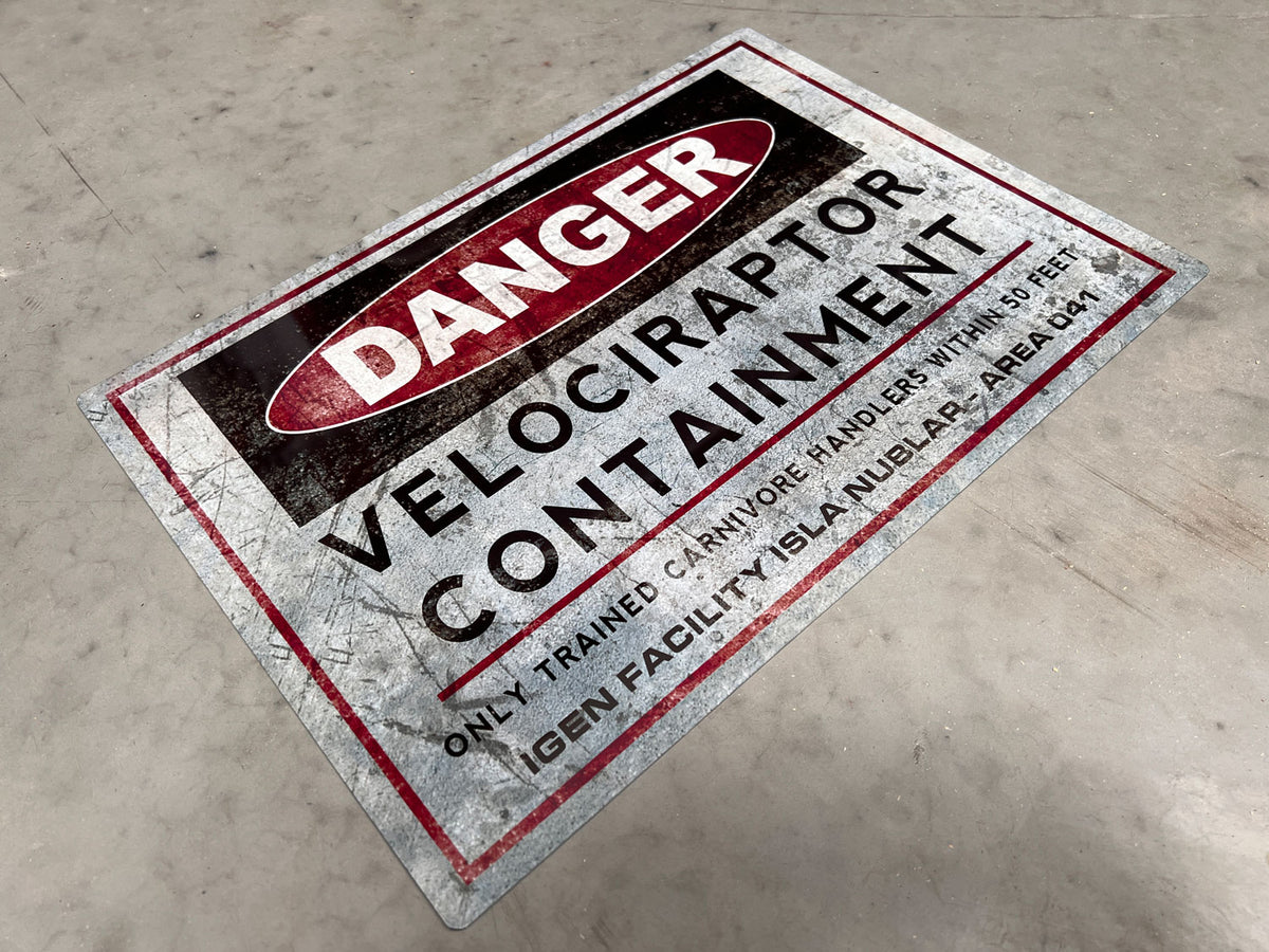 Letrero De Hojalata Vintage Danger Velociraptor Containment Para Decoracion De Pared De Bar O Cueva De Hombre Tamano 8 X 12 Pulgadas Letrero De Hojalata Vintage Danger Velociraptor Containment Para Decoracion De Pared De Bar O Cueva De Hombre Tamano 8 X 12 Pulgadas