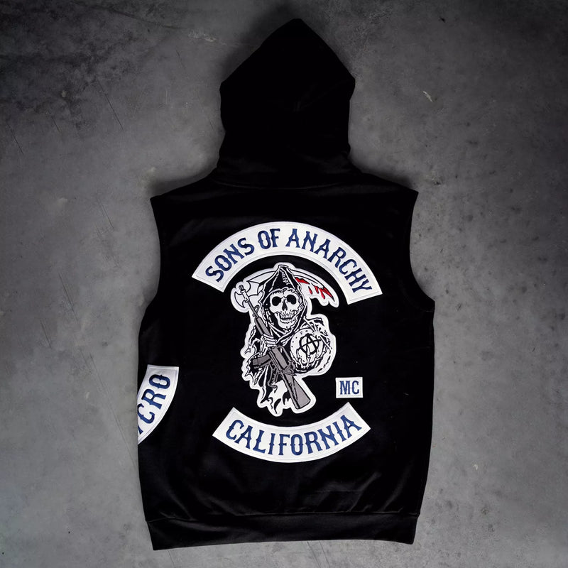 Sons Of Anarchy Sleeveless Embroidered Hoodie Mens - Digital Pharaoh UK