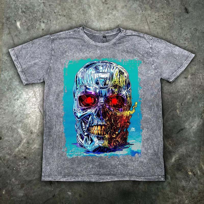 Terminator Skull Distressed Cybernosferatu T Shirt - Digital Pharaoh UK