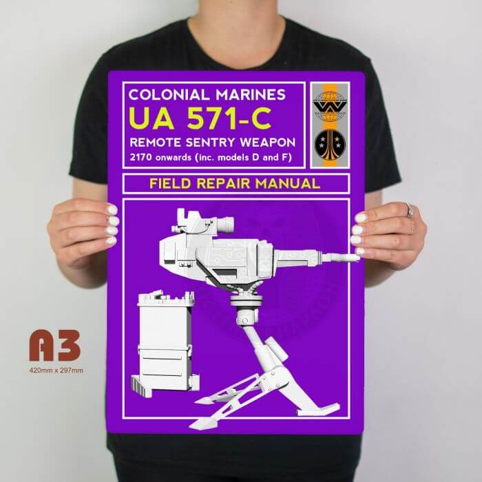 Aliens UA 571-C Sentry Gun Metal Sign - Digital Pharaoh UK