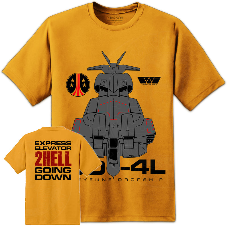 Aliens UD-4L Cheyenne Dropship "2 HELL" T Shirt - Digital Pharaoh UK