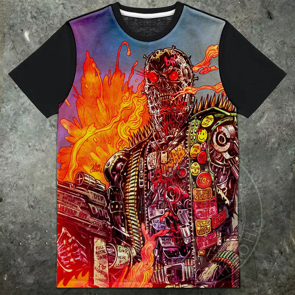 Terminator FIRE Artwork Mens Panel T Shirt - Digital Pharaoh UK