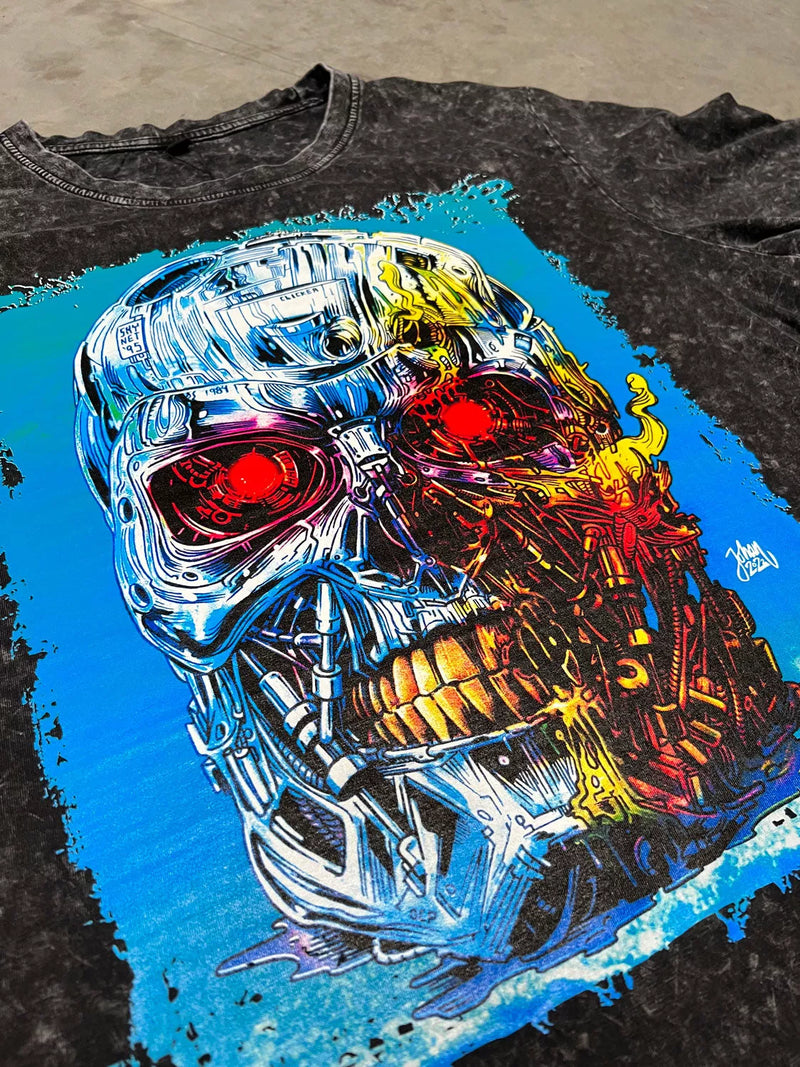 Terminator Skull Distressed Cybernosferatu T Shirt - Digital Pharaoh UK